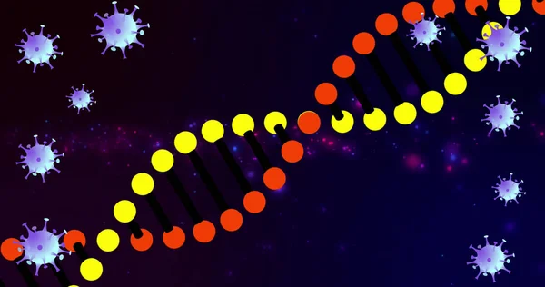 Karanlık Arka Planda Dna Ipliği Düşen Hücrelerin Görüntüsü Küresel Bilim — Stok fotoğraf