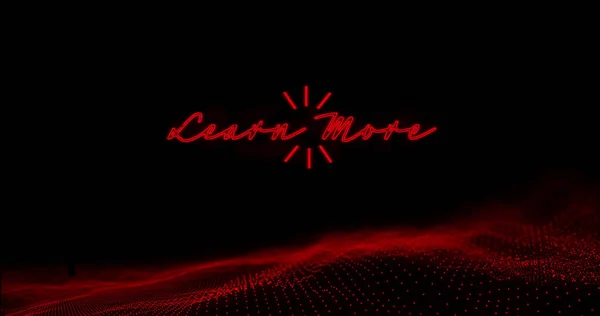 Image of learn more glowing red text over digital wave moving on black background. global networks, social media, communication, computing and digital interface concept digitally generated vide