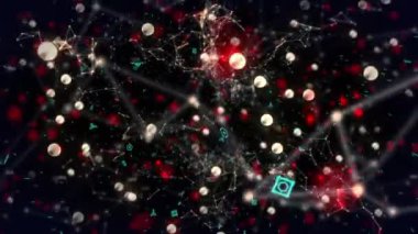 Animation of data processing and network of connections over dark background. Cloud computing concept digitally generated video.