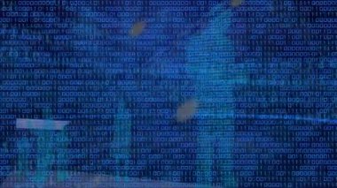 Mavi arkaplanda veri işleme animasyonu. küresel iş ve dijital arayüz kavramı dijital olarak oluşturulmuş video.