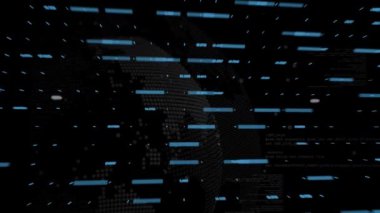 Siyah arkaplanda dünya üzerindeki grafiğin animasyonu. Küresel teknoloji ve dijital arayüz konsepti dijital olarak oluşturulmuş video.