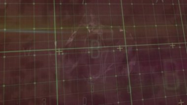 Dünya ve virüs hücrelerinde veri işleme animasyonu. Küresel iş ve dijital arayüz kavramı dijital olarak oluşturulmuş video.