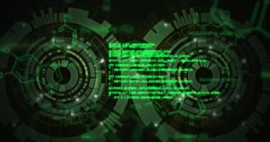 Karanlık arka planda bilimsel veri işleme animasyonu. Bilim haftası, veri işleme konsepti dijital olarak oluşturulmuş video.