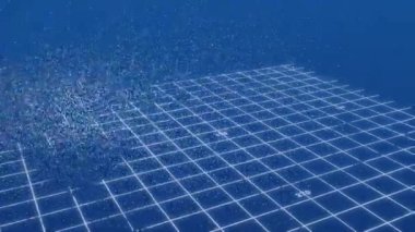 Mavi arkaplan üzerinde veri işleme ve nft metin animasyonu. Küresel iş ve dijital arayüz kavramı dijital olarak oluşturulmuş video.