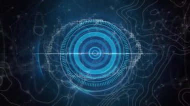 Animation of network of connections with digital brain and scope scanning over white lines. Global medicine, healthcare and digital interface concept digitally generated video.
