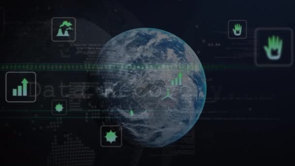 Animation Data Processing Globe Black Background Global Business Computing Digital — Video