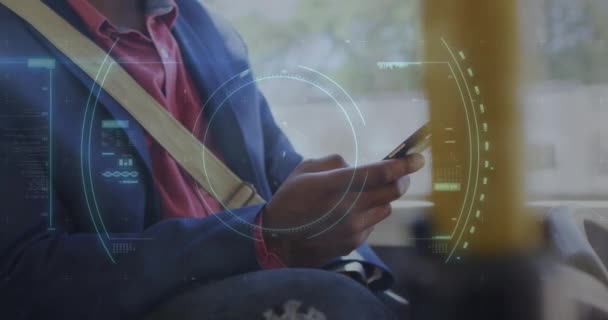 Animation Data Processing African American Man Face Mask Using Smartphone — Vídeos de Stock