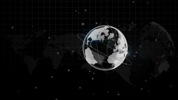 Animaatio Maapallon Valonpilkkuja Yli Maailmankartan Maapallon Mustalla Taustalla Globaali Teknologia — kuvapankkivideo