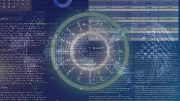 Animation Scope Scanning Data Processing Globe Black Background Global Technology — Stockvideo