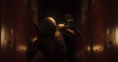Image of human like monster in dark tunnel being stunned. Horror, fright, image games and science fiction concept digitally generated image.