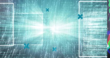 Siyah arkaplanda ışık yollarının üzerinde veri işleme resmi. Sosyal medya ve iletişim arayüzü kavramı dijital olarak oluşturulmuş görüntü.