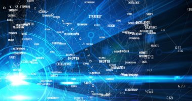 Kapsam taraması ve veri işlemeli bilgisayar devre kartı görüntüsü. küresel bağlantılar, veri işleme ve dijital arayüz konsepti dijital olarak oluşturulmuş resim.