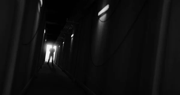 Image Man Silhouette Standing Dark Corridor Horror Fright Halloween Computer — Fotografia de Stock