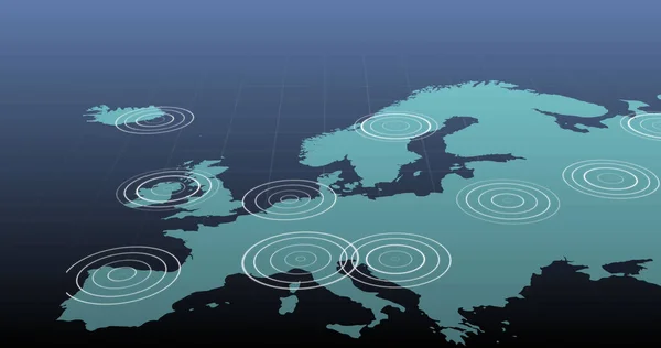 Image White Circles Moving World Map Global Communication Technology Concept — Stockfoto