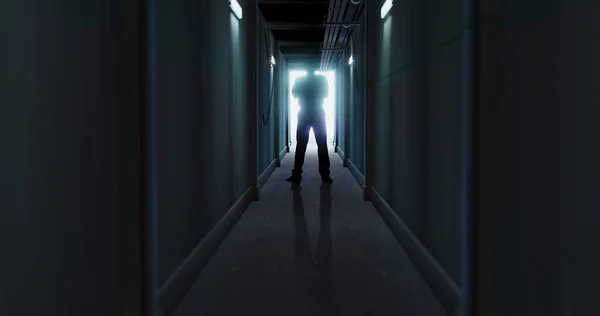 Image Man Silhouette Standing Dark Corridor Horror Fright Halloween Computer — Stok fotoğraf