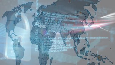 Dünya haritası üzerinde veri işleme animasyonu. küresel iş ve dijital arayüz kavramı dijital olarak oluşturulmuş video.