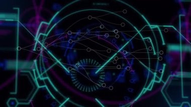 Siyah arkaplanda veri işleme ile bağlantı ve tarama ağının animasyonu. Küresel teknoloji ve dijital arayüz konsepti dijital olarak oluşturulmuş video.