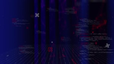 Siyah arkaplanda veri işleme ve şekillerin animasyonu. küresel iş ve dijital arayüz kavramı dijital olarak oluşturulmuş video.