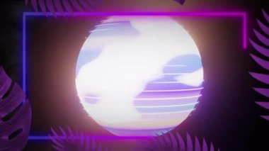 Dünya üzerindeki neon ve bitkilerin animasyonu. Soyut arkaplan ve dijital arayüz kavramı dijital olarak oluşturulmuş video.