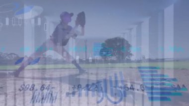 Çeşitli beyzbol oyuncuları üzerinde veri işleme animasyonu. Küresel spor ve dijital arayüz kavramı dijital olarak oluşturulmuş video.