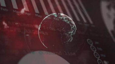 Siyah uzayda dünya üzerindeki finansal verilerin animasyonu. Finans, küresel ağ ve teknoloji konsepti dijital olarak oluşturulmuş video.