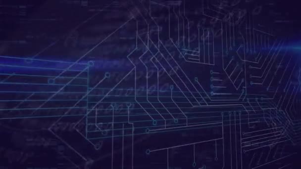 Animace Zpracování Dat Přes Desku Ikonu Počítačových Obvodů Globální Technologie — Stock video