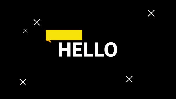 Animace Ahoj Text Padající Ikony Tmavém Pozadí World Hello Day — Stock video