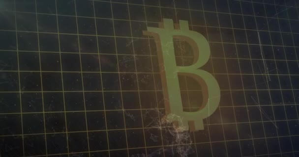 Animación Formas Bitcoin Sobre Procesamiento Datos Sobre Fondo Negro Concepto — Vídeo de stock