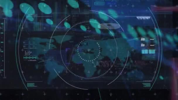 Animation Scope Scanning Data Processing World Map Global Technology Computing — Stockvideo