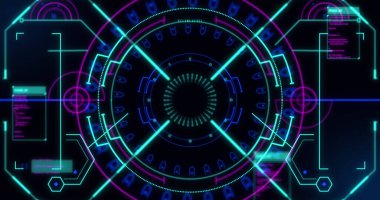 Image of scope scanning with data processing. global connections, data processing and digital interface concept digitally generated image.