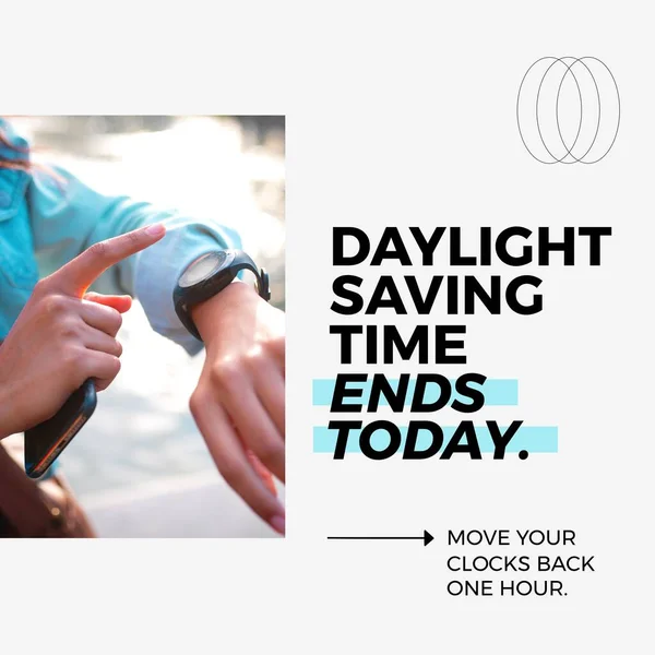Caucasisn Woman Checking Time Daylight Saving Time Ends Today Move — Stock Photo, Image