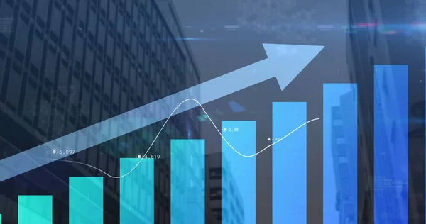 Image Blue Arrow Statistics Processing Cityscape Global Business Finances Data —  Fotos de Stock