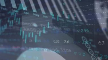 Animation of data processing and stock market over server room. Global business, computing and digital interface concept digitally generated video.