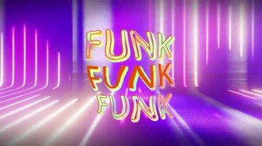 Siyah arkaplan üzerinde funk metinlerin ve ışık izlerinin animasyonu. Geçmişe dönük gelecek ve dijital arayüz kavramı dijital olarak oluşturulmuş video.