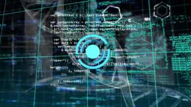 Siyah arka planda enerji, DNA ve veri işleme çemberinin animasyonu. Bilim, insan biyolojisi ve veri işleme konsepti dijital olarak oluşturulmuş video.