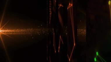 Siyah arkaplandaki ışık noktaları ve şekillerin animasyonu. Küresel iş ve dijital arayüz kavramı dijital olarak oluşturulmuş video.