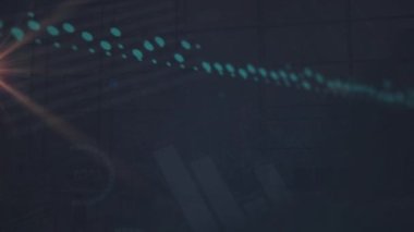 Animation of data processing and light trails on black background. Global business, computing and digital interface concept digitally generated video.