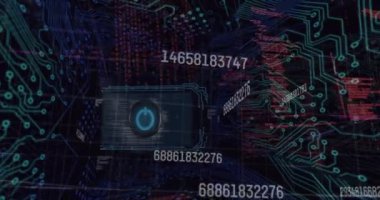 Dart arka planında veri işleme ve işlemci soketi animasyonu. Küresel bilim, bağlantılar, veri işleme ve dijital arayüz kavramı dijital olarak oluşturulmuş video.