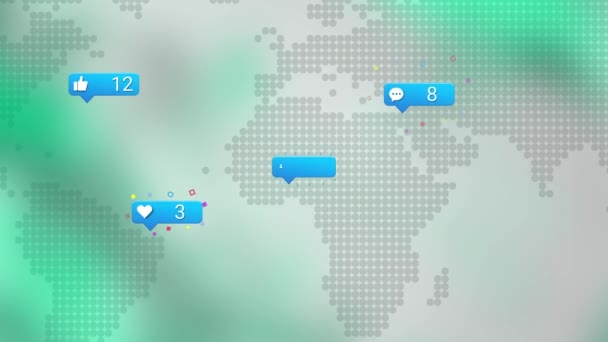 Animation World Map Media Icons Green Background Global Business Digital — Video