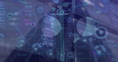 Sunucu üzerinde veri işleme resmi. Küresel iş ve dijital arayüz kavramı dijital olarak oluşturulmuş görüntü.