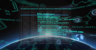 Veri işleme ve evrende dünyayı tarayan dürbünlerin görüntüsü. küresel bilim ve dijital arayüz kavramı dijital olarak oluşturulmuş görüntü.