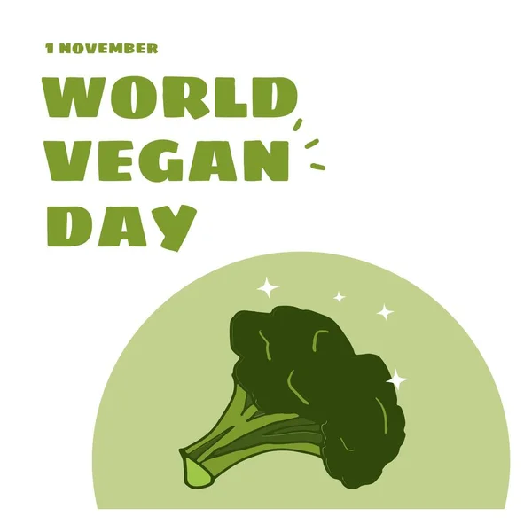 Illustrative Image Broccoli November World Vegan Day Text White Background — 图库照片