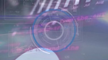 Siyah arkaplanda veri işleme üzerinde tarama kapsamı animasyonu. Küresel teknoloji, bilgisayar ve dijital arayüz kavramı dijital olarak oluşturulmuş video.