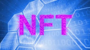 Nft metin ve veri işleme üzerine insan simgelerinin canlandırılması. Küresel iş ve dijital arayüz kavramı dijital olarak oluşturulmuş video.