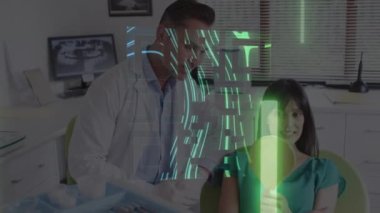 Farklı erkek dişçiler ve kadın hastaların ışıklarının animasyonu. Dijital olarak üretilen sağlık, tıp ve dişçilik kavramı.