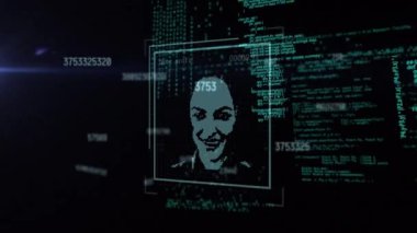 Siyah arkaplanda farklı insan simgeleriyle veri işleme animasyonu. Küresel teknoloji, bilgisayar ve dijital arayüz kavramı dijital olarak oluşturulmuş video.