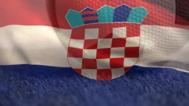 Animation of flag of croatia over football on stadium. Global sport, patriotism and digital interface concept digitally generated video.