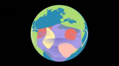 Animation of globe with face mask over virus cell. Global pandemic and digital interface concept digitally generated video.