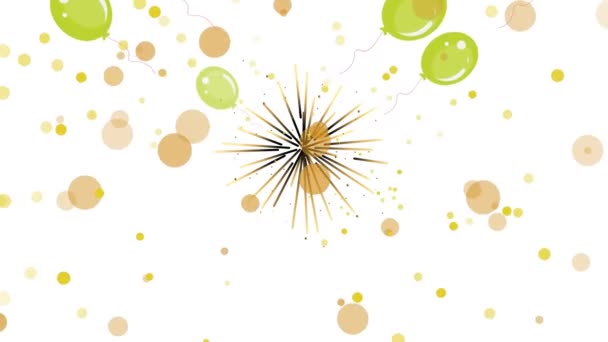 Animation Star Green Balloons Yellow Dots White Background Birthday Celebration — Wideo stockowe