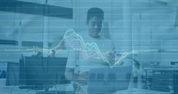 Animation Data Processing Digital Chain Businesswoman Office — Vídeo de Stock